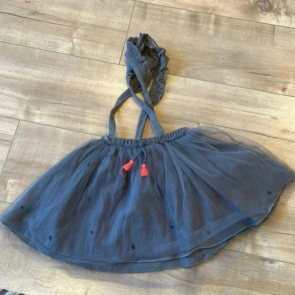 4/$25 Zara Toddler Girl Gray Tulle Ruffle Detail Dress Sz 3-4 Years Old